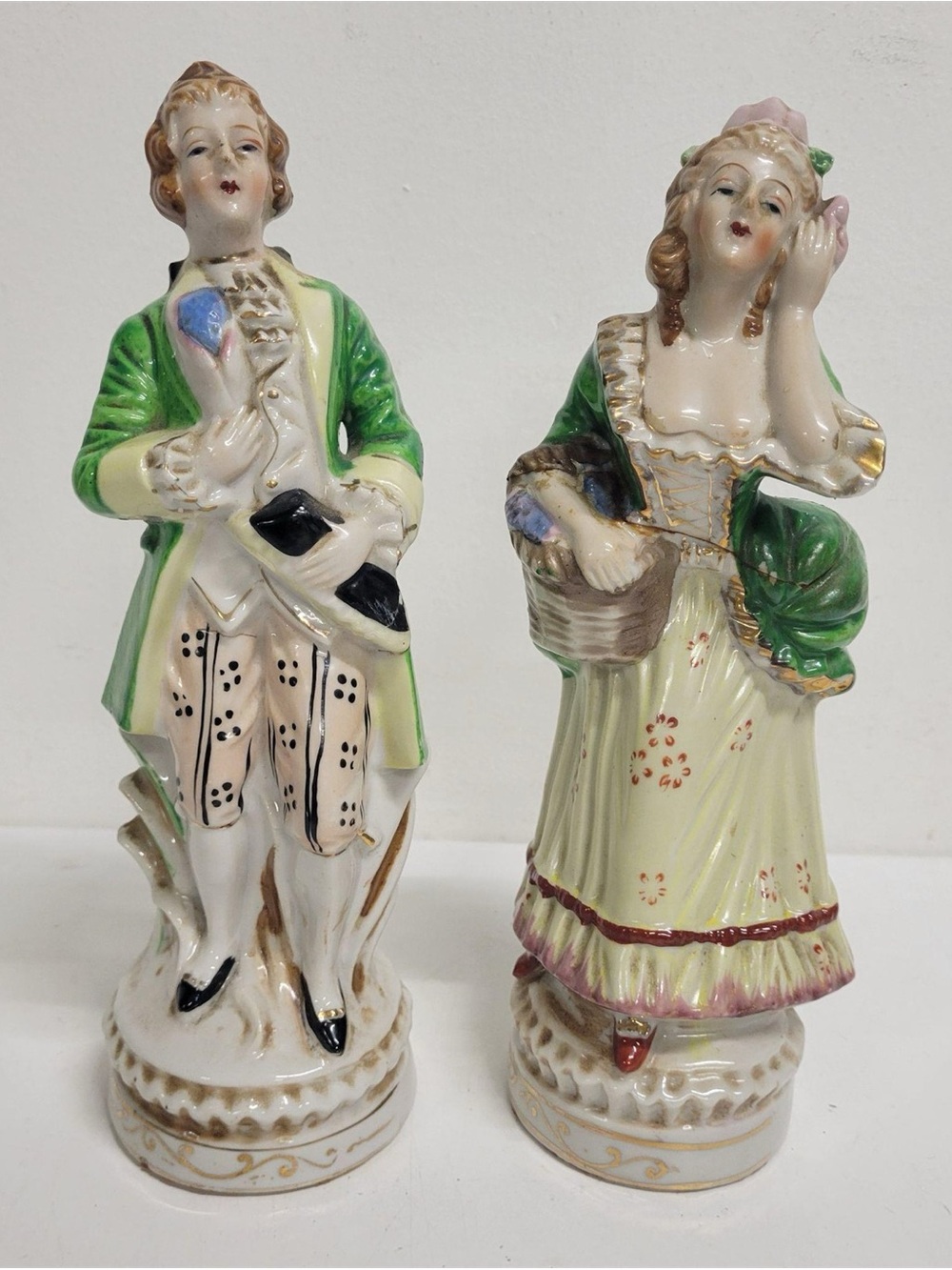 Vintage Porcelain Colonial Couple Figurines Set Hand Painted Man Woman Japan